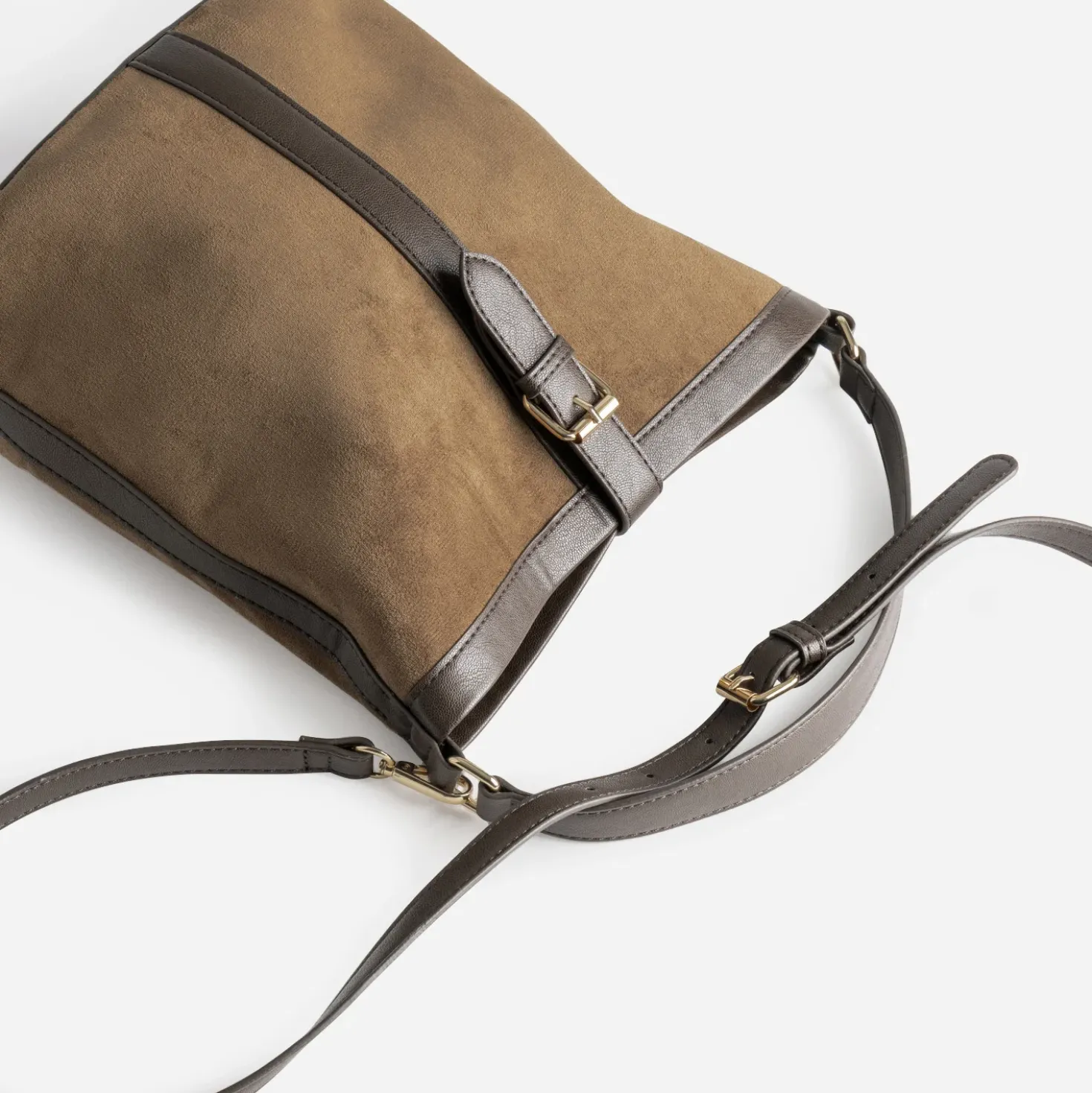 Sac à main taupe suédé et marron