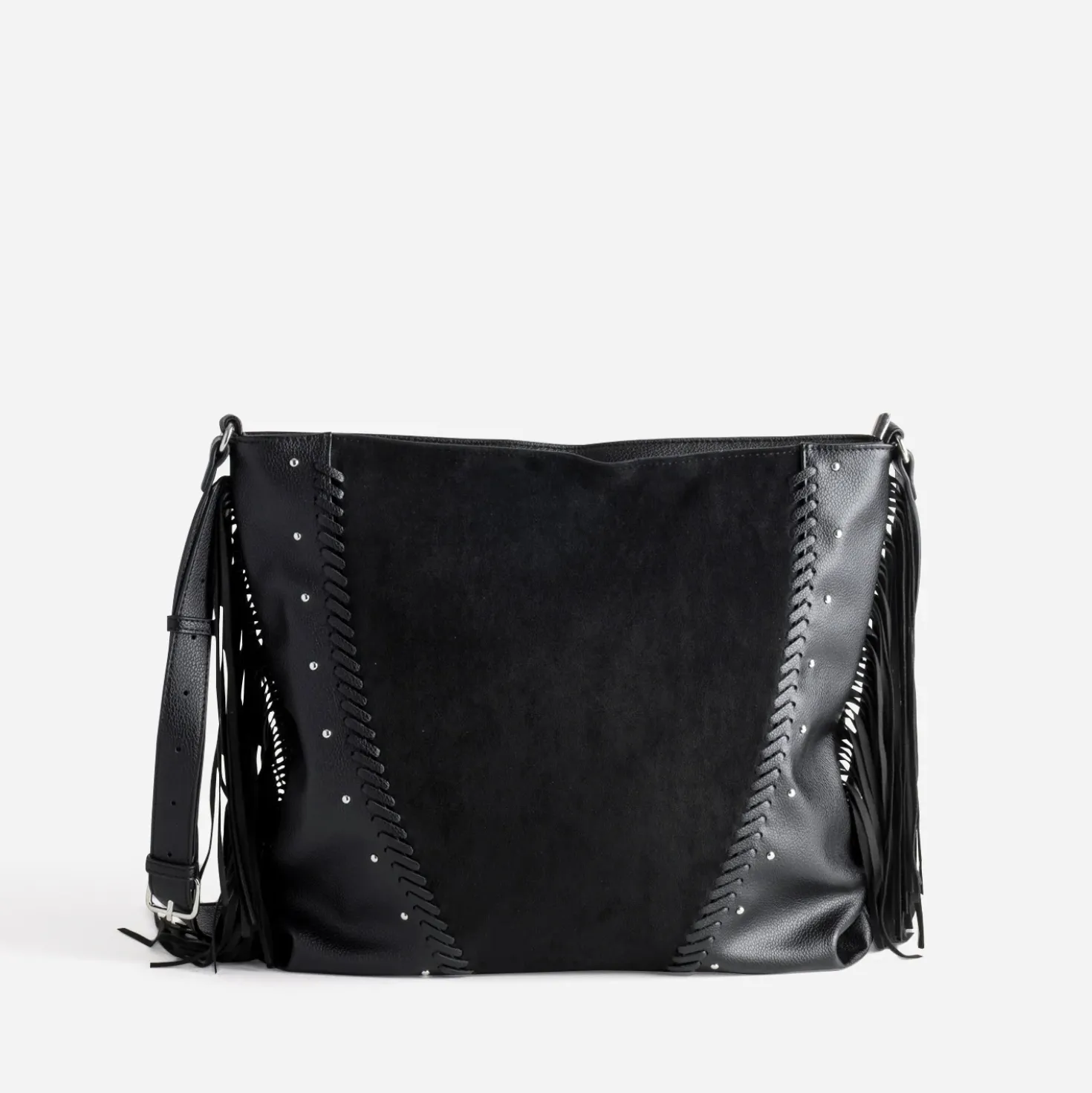 Sac à main TEXTO noir décor clous et franges