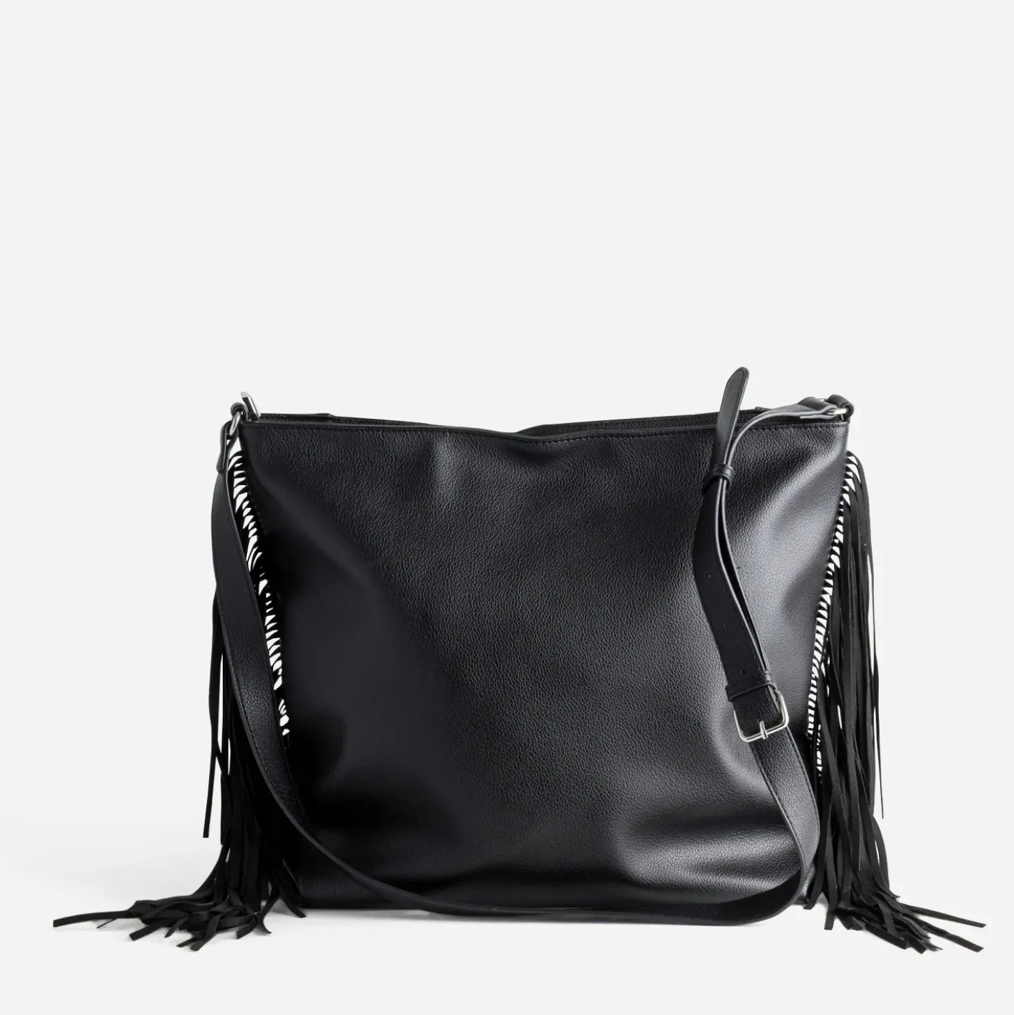Sac à main TEXTO noir décor clous et franges