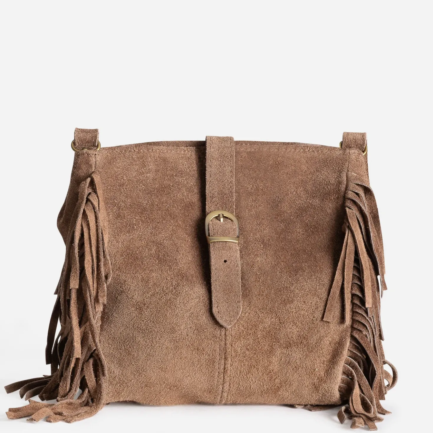 Sac à main TEXTO taupe cuir velours à franges