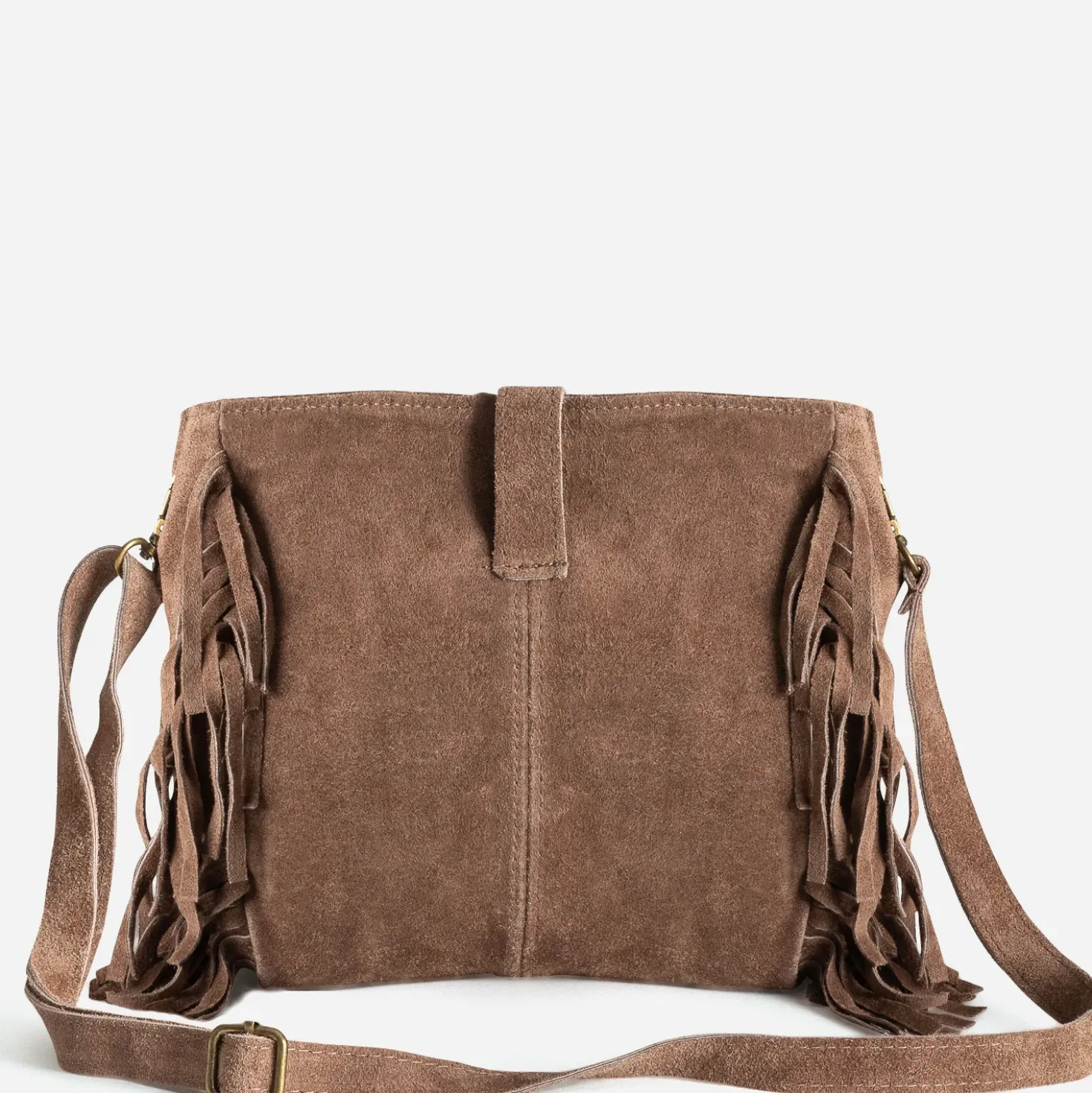 Sac à main TEXTO taupe cuir velours à franges
