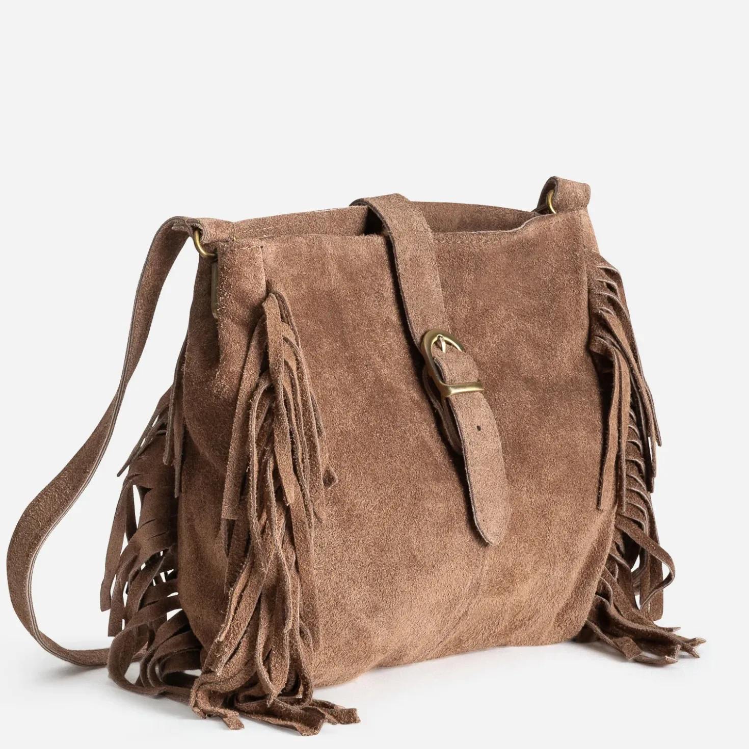 Sac à main TEXTO taupe cuir velours à franges
