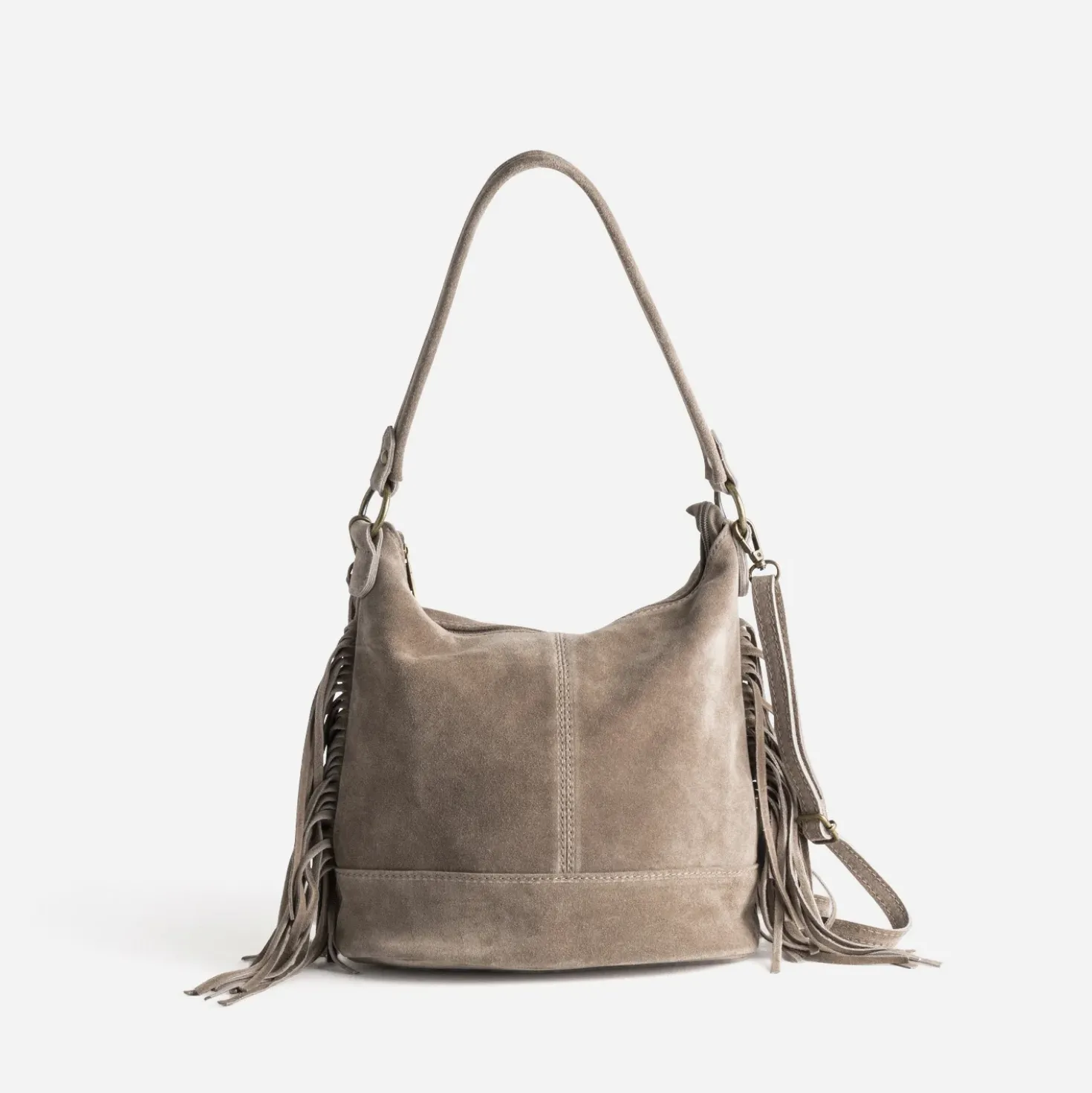 Sac à main TEXTO taupe cuir velours