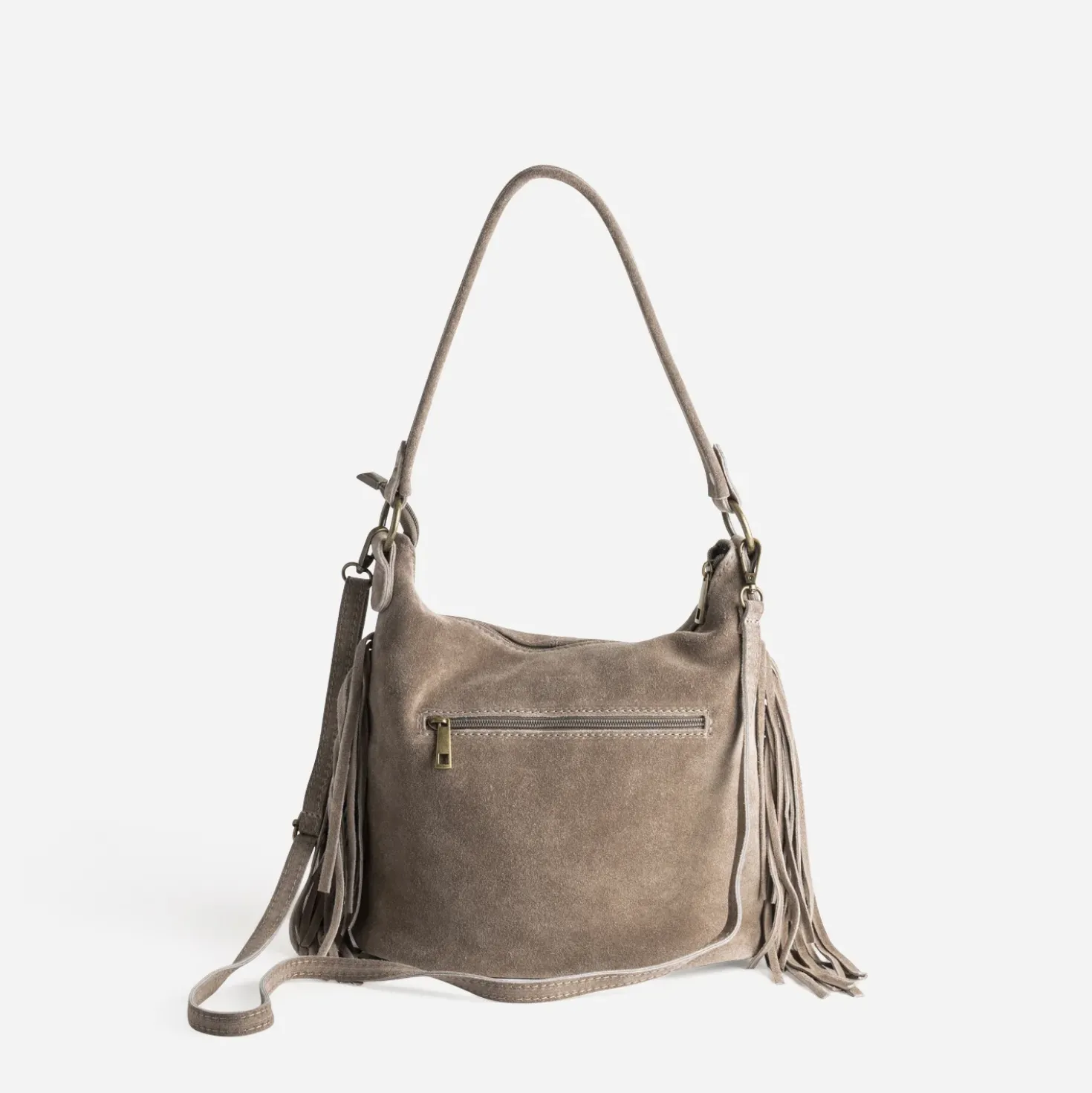 Sac à main TEXTO taupe cuir velours
