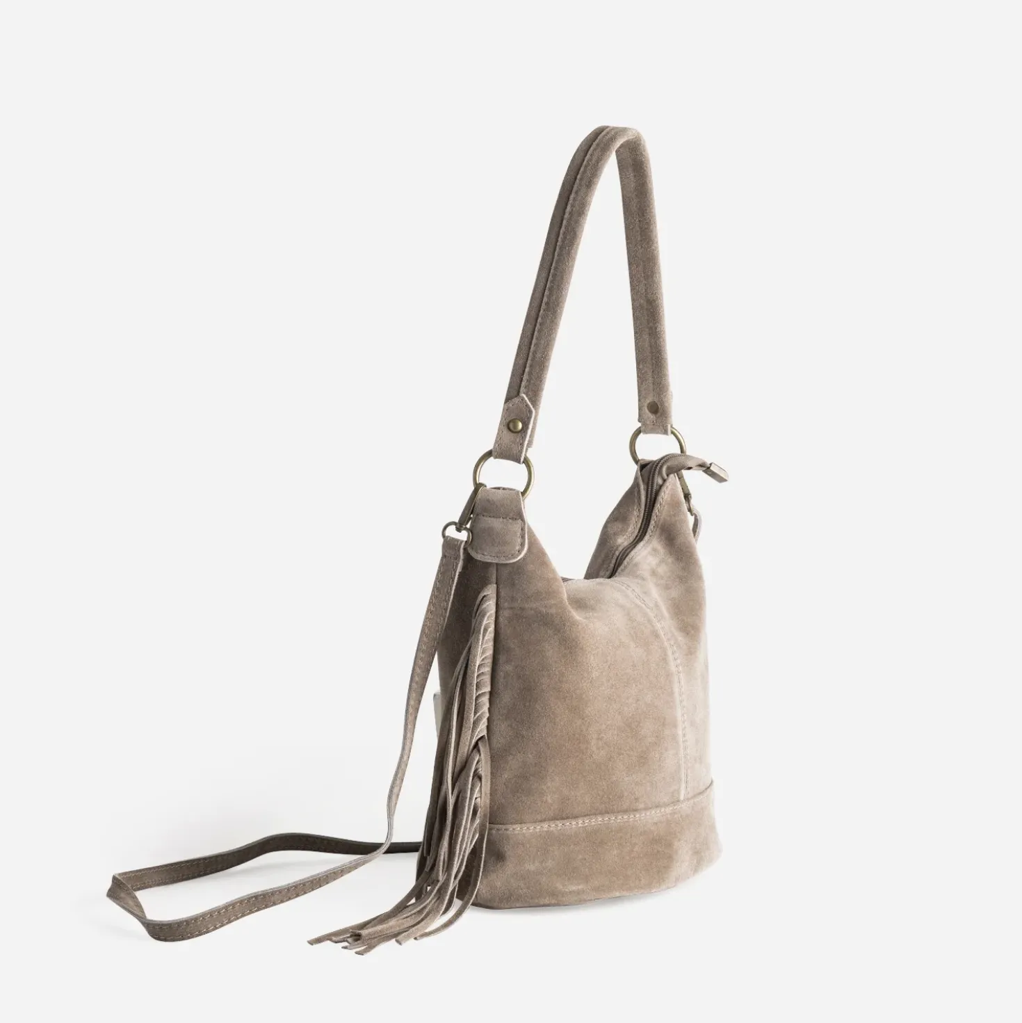 Sac à main TEXTO taupe cuir velours