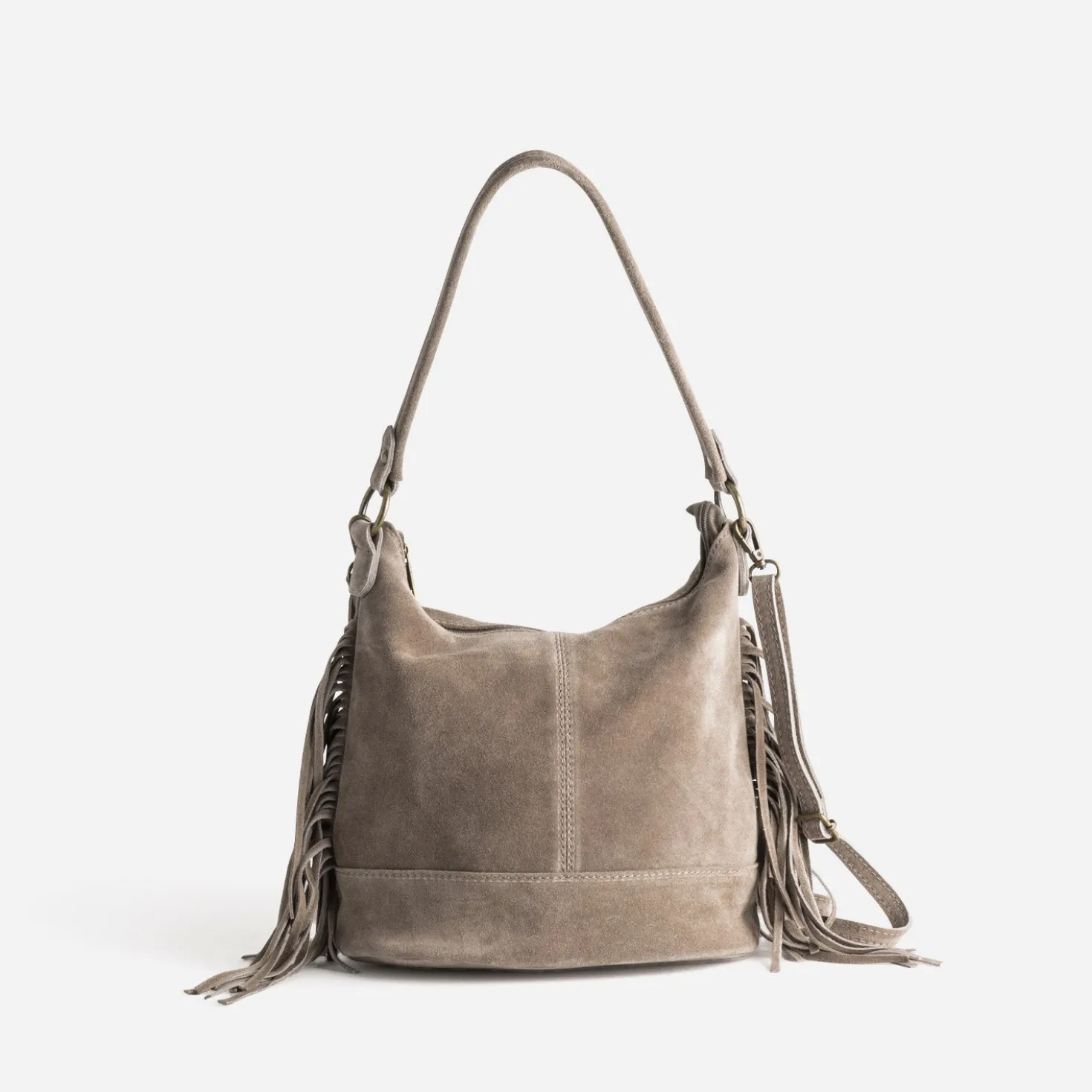 Sac à main TEXTO taupe cuir velours