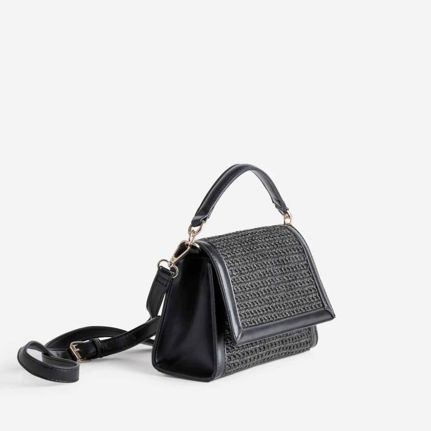 Sac noir bi-matière tressé