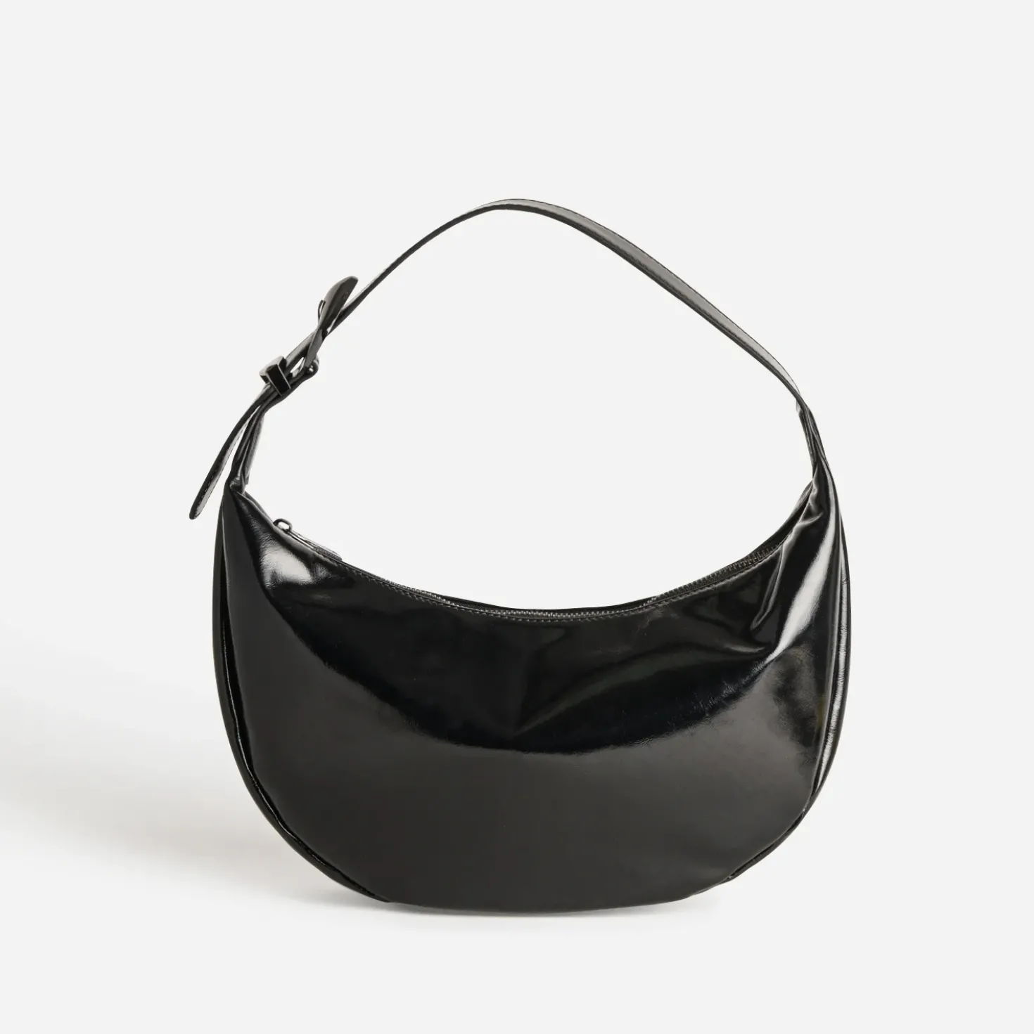Sac noir cuir verni forme demi-lune