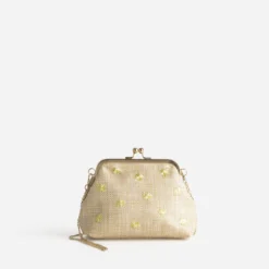 Sac pochette beige brodée fleurs