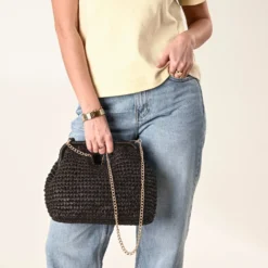 Sac pochette marron tressé