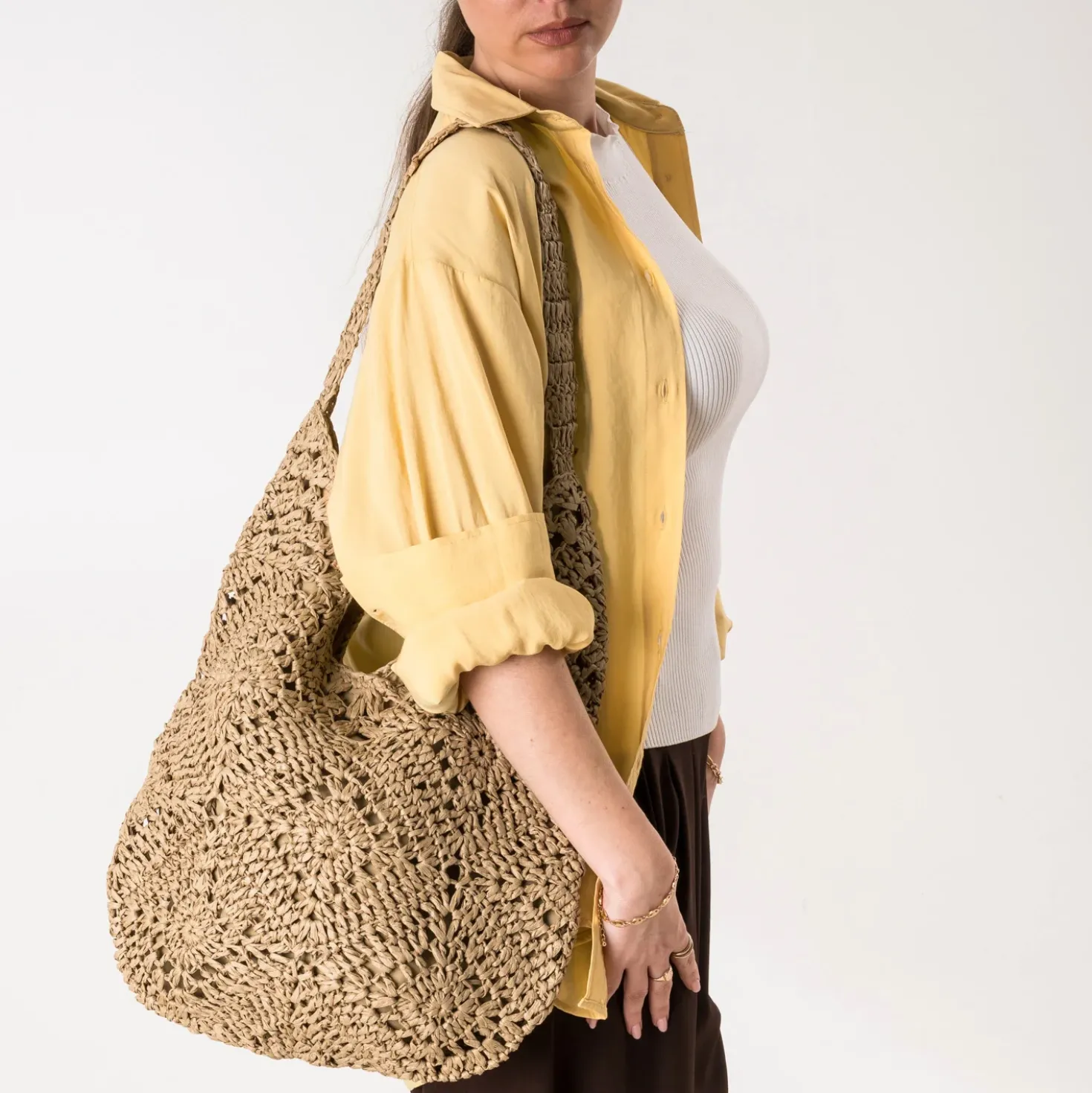 Sac tote-bag beige tressé
