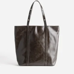 Sac tote-bag marron décors œillets et clous