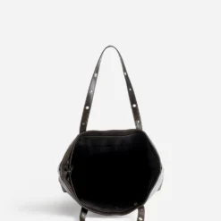 Sac tote-bag marron décors œillets et clous