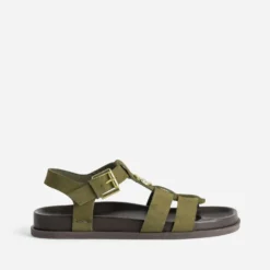 Sandale anatomique kaki cuir velours