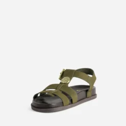 Sandale anatomique kaki cuir velours
