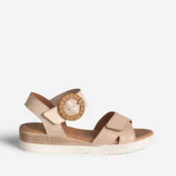 Sandale beige cuir boucle ronde