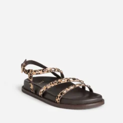 Sandale beige cuir motif léopard décor