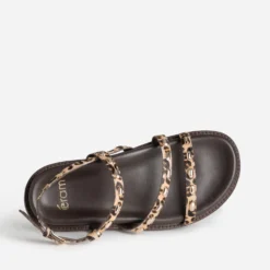 Sandale beige cuir motif léopard décor
