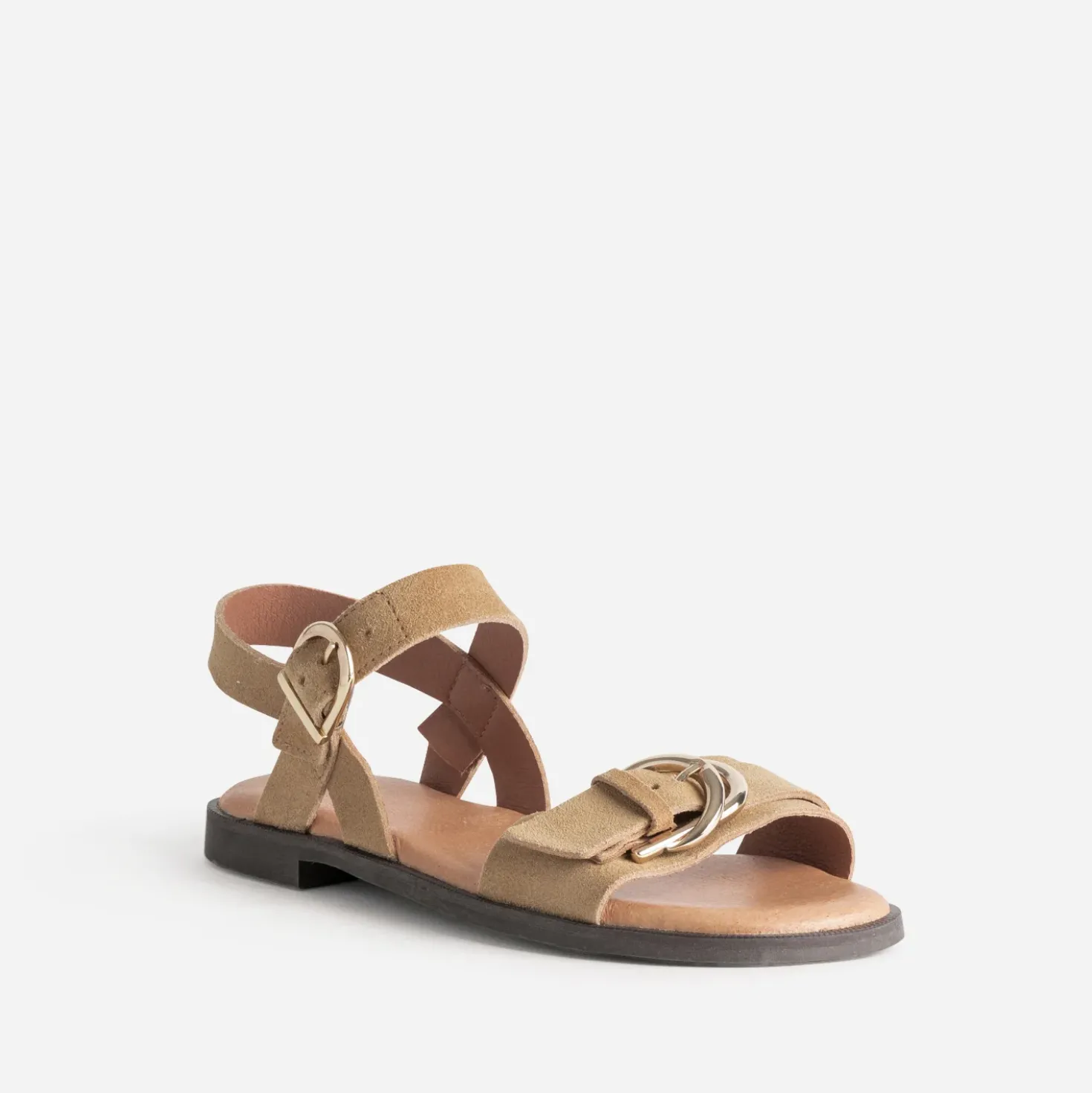 Sandale beige cuir velours