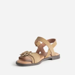 Sandale beige cuir velours