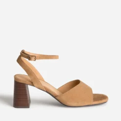 Sandale beige cuir velours à talon