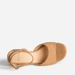 Sandale beige cuir velours à talon