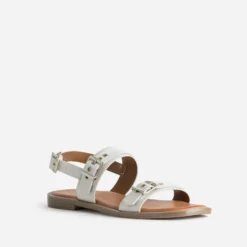 Sandale blanche cuir trois boucles