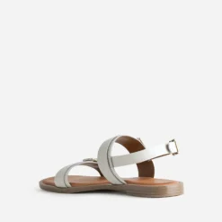 Sandale blanche cuir trois boucles