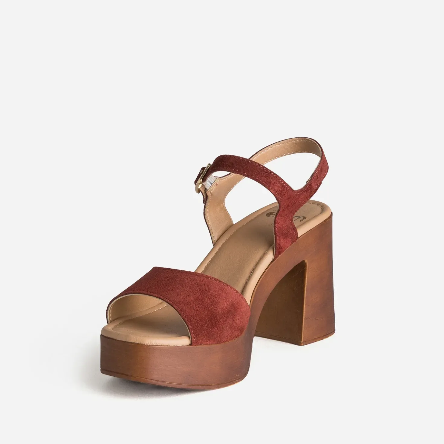 Sandale bordeaux cuir velours à talon