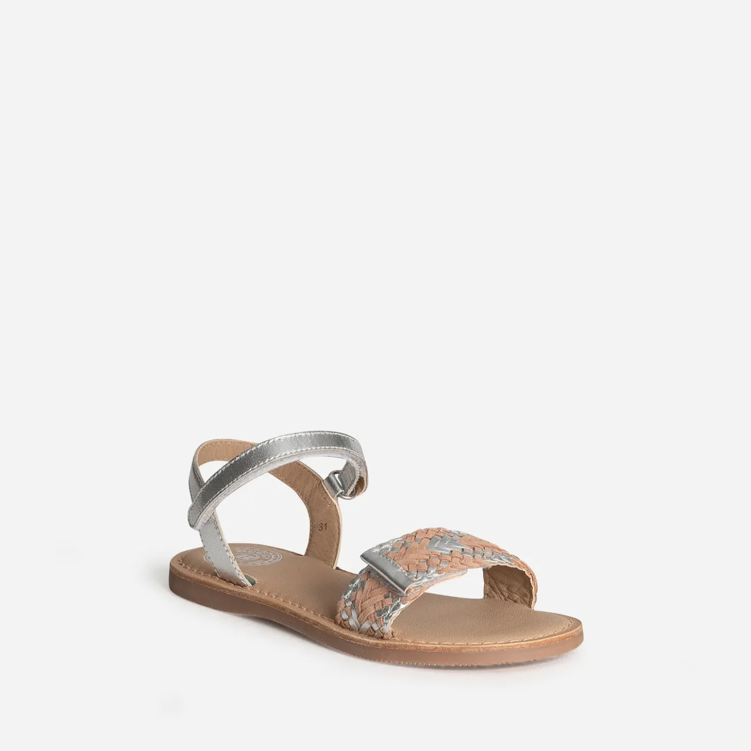 Sandale BUGGY argentée cuir détail tressage