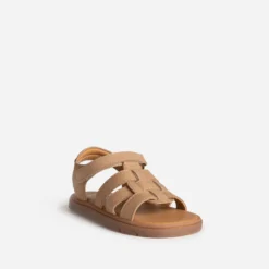 Sandale BUGGY beige cuir velours à scratchs