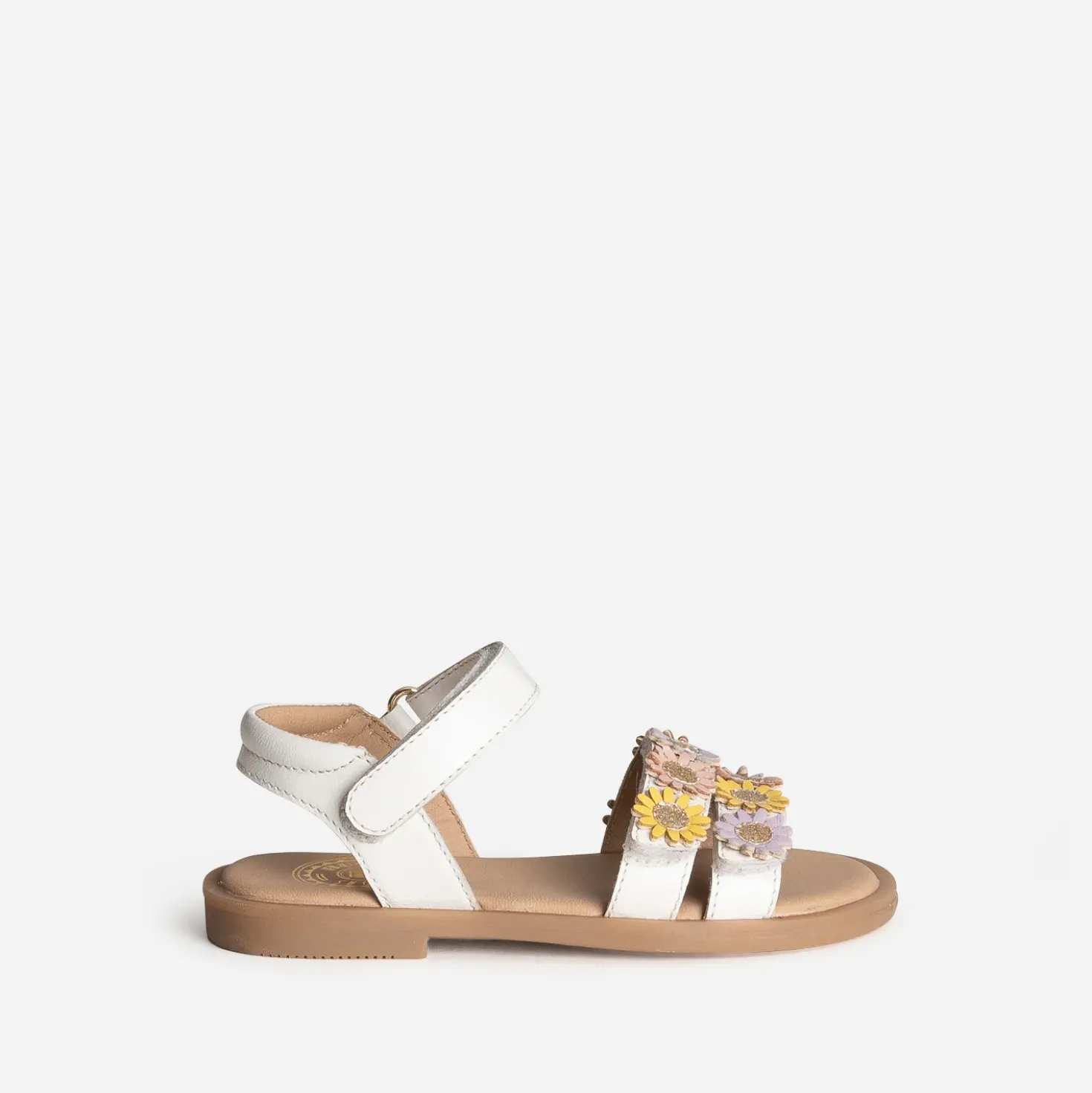 Sandale BUGGY blanche cuir détails fleurs