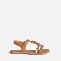 Sandale BUGGY camel cuir décor plumes