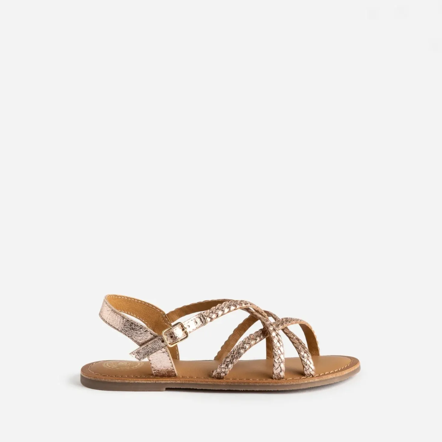 Sandale BUGGY cuivrée en cuir tressé