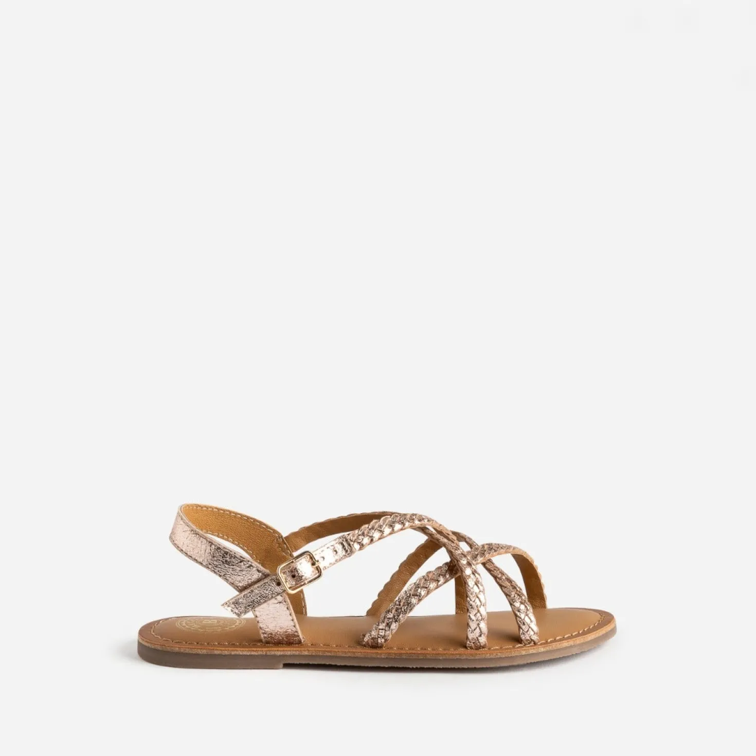 Sandale BUGGY cuivrée en cuir tressé