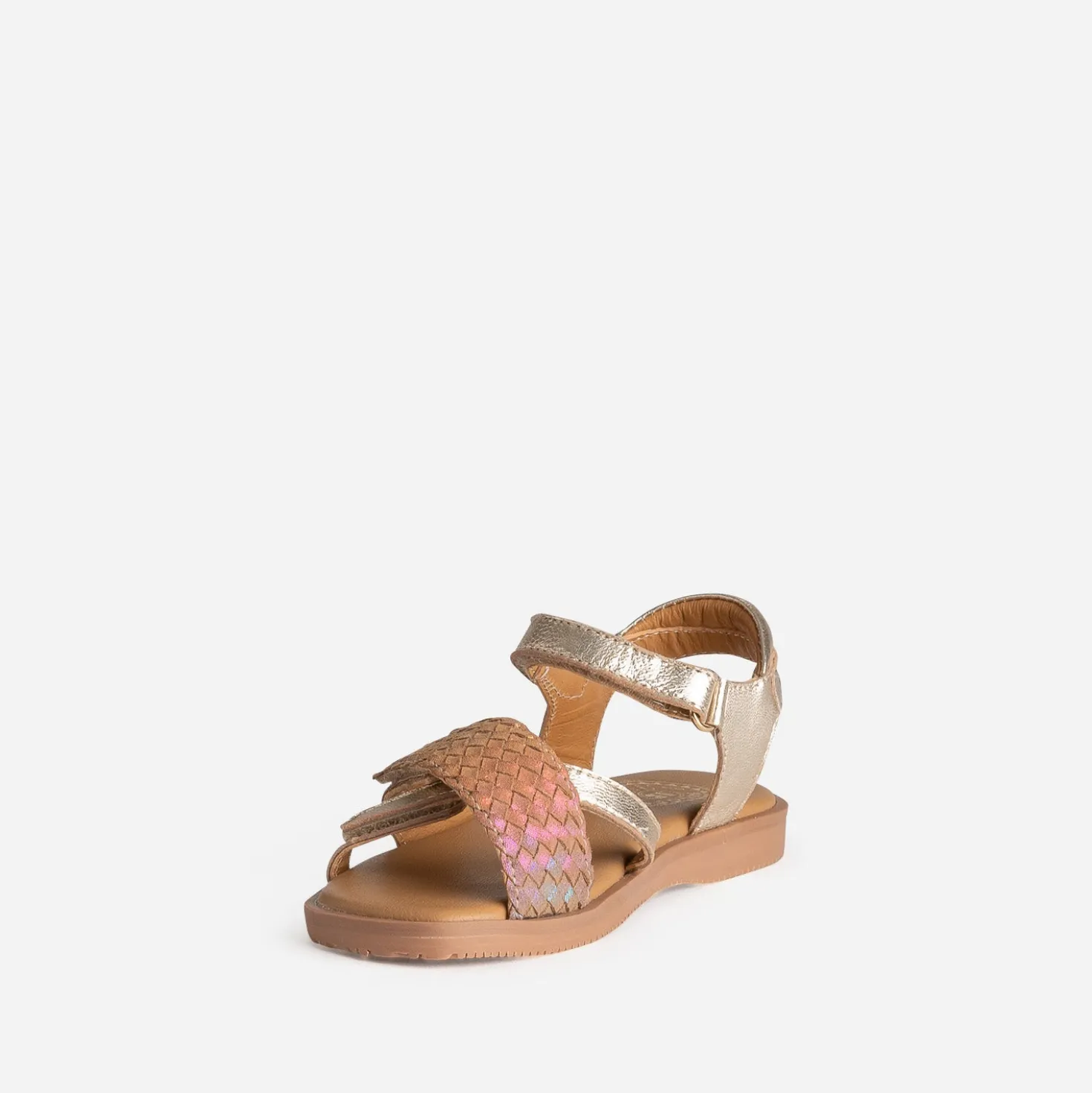 Sandale BUGGY dorée cuir bride tressée