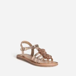 Sandale BUGGY dorée cuir détails fleurs