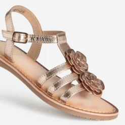 Sandale BUGGY dorée cuir détails fleurs