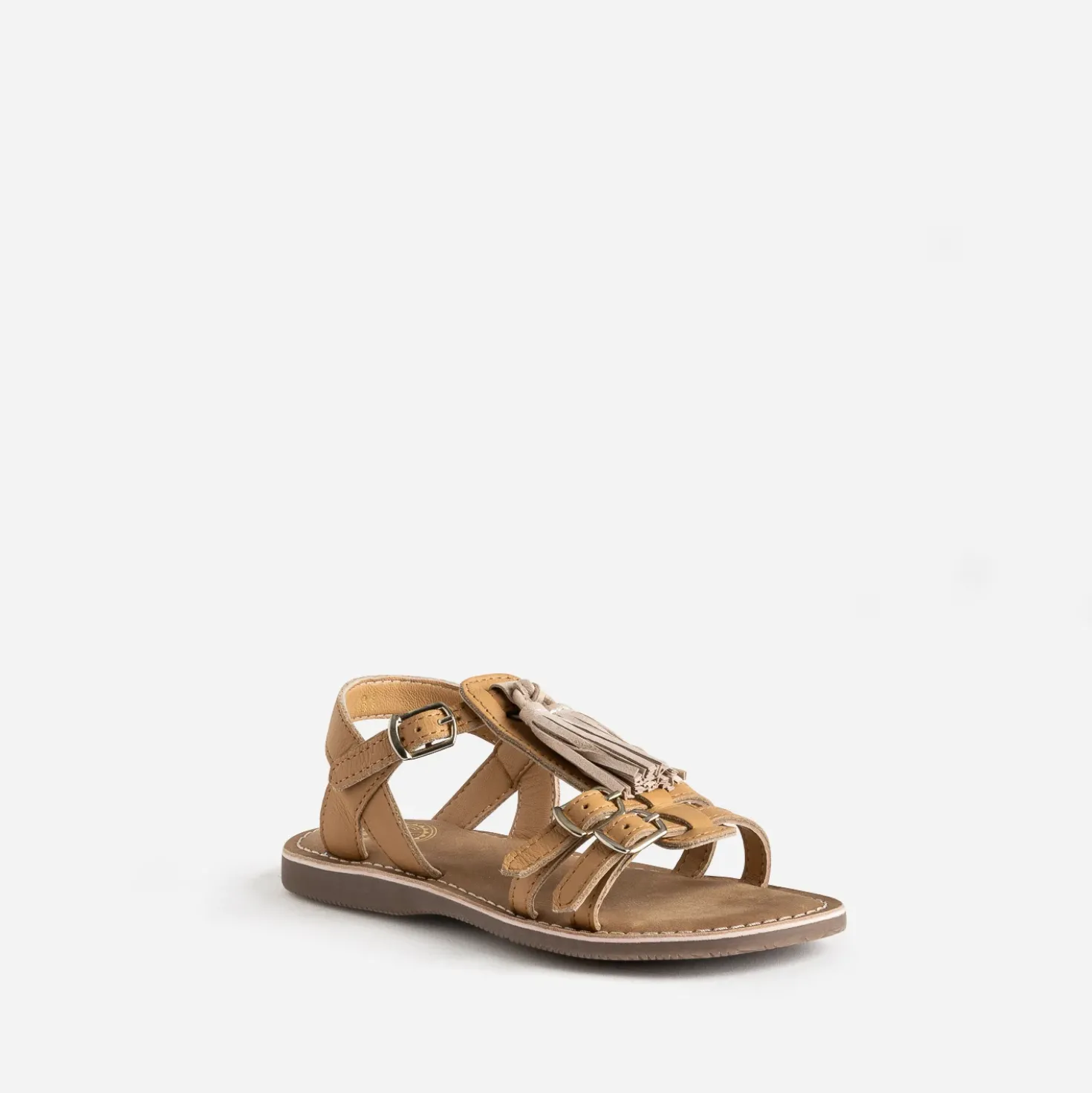 Sandale BUGGY marron cuir pampilles amovibles
