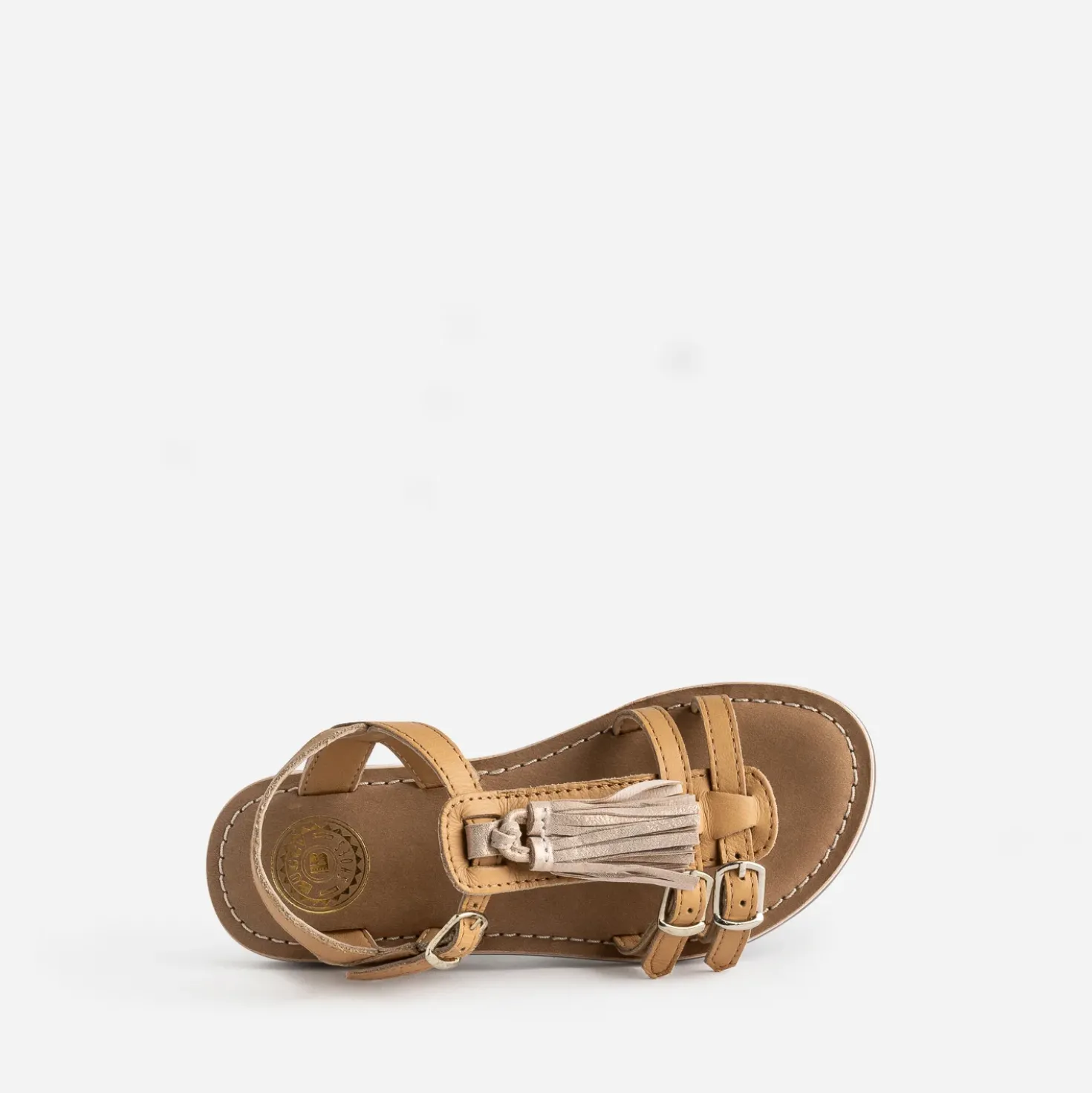 Sandale BUGGY marron cuir pampilles amovibles