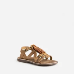 Sandale BUGGY marron cuir pampilles amovibles