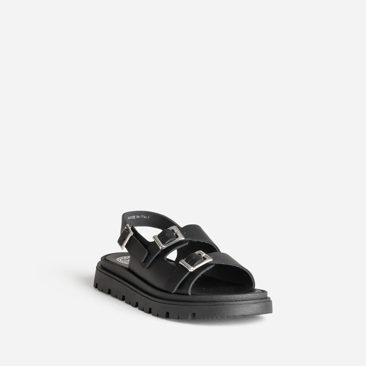 Sandale BUGGY noire cuir semelle crantée