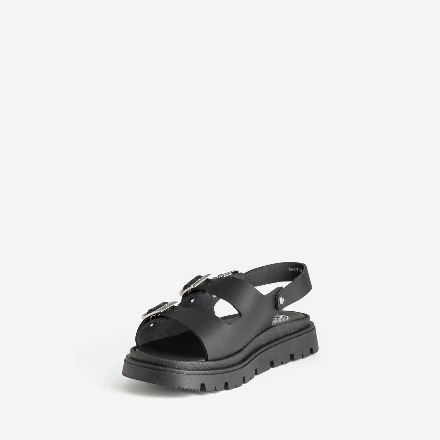 Sandale BUGGY noire cuir semelle crantée