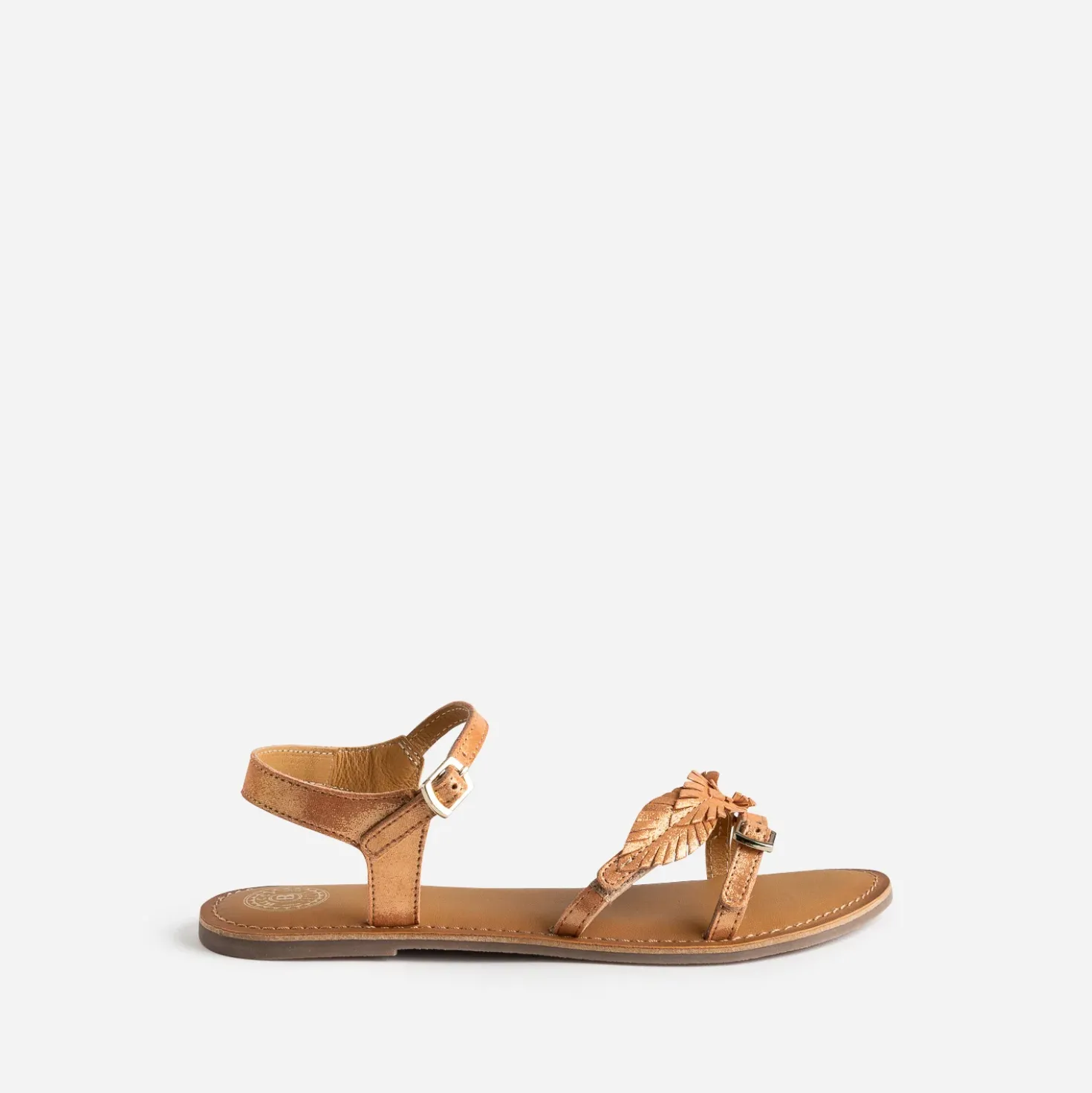 Sandale BUGGY orange en cuir velours avec feuilles