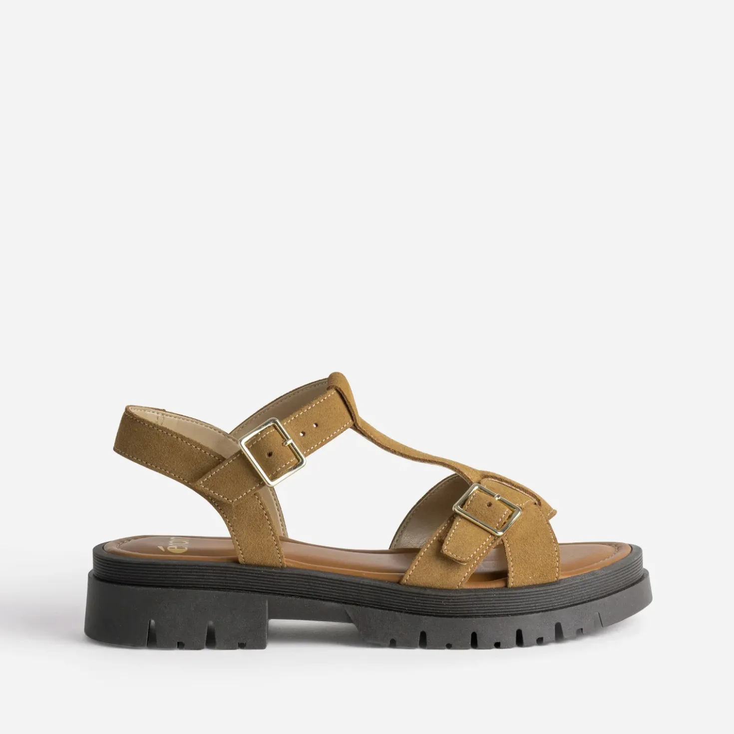 Sandale camel cuir velours semelle crantée