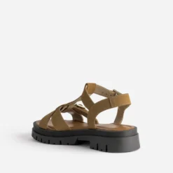 Sandale camel cuir velours semelle crantée