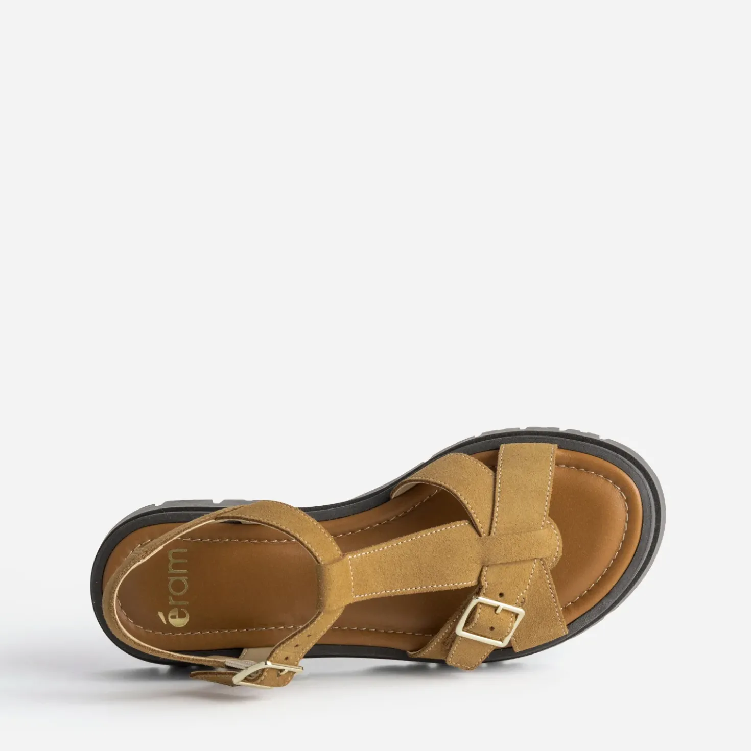 Sandale camel cuir velours semelle crantée