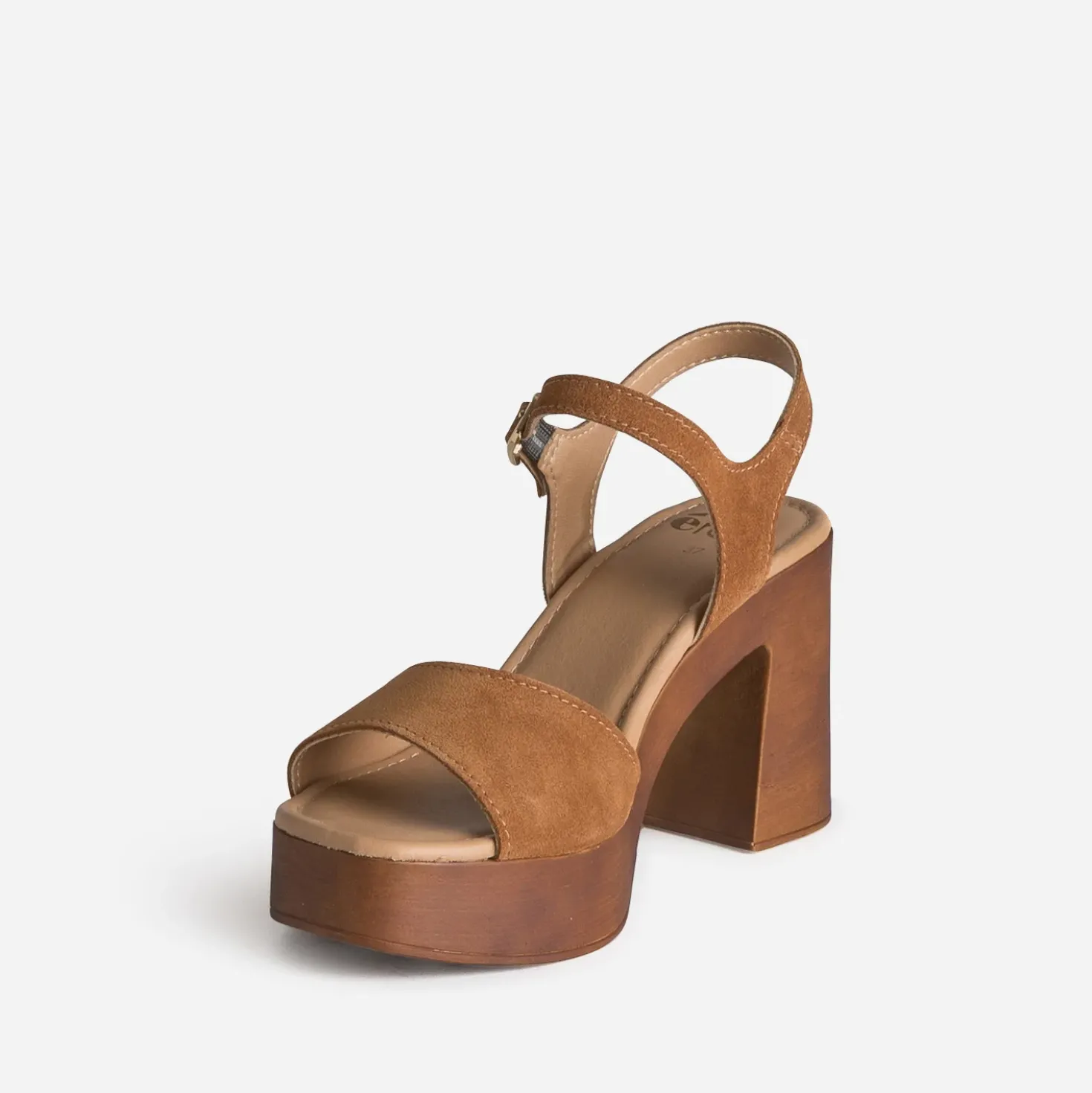 Sandale camel cuir velours à talon