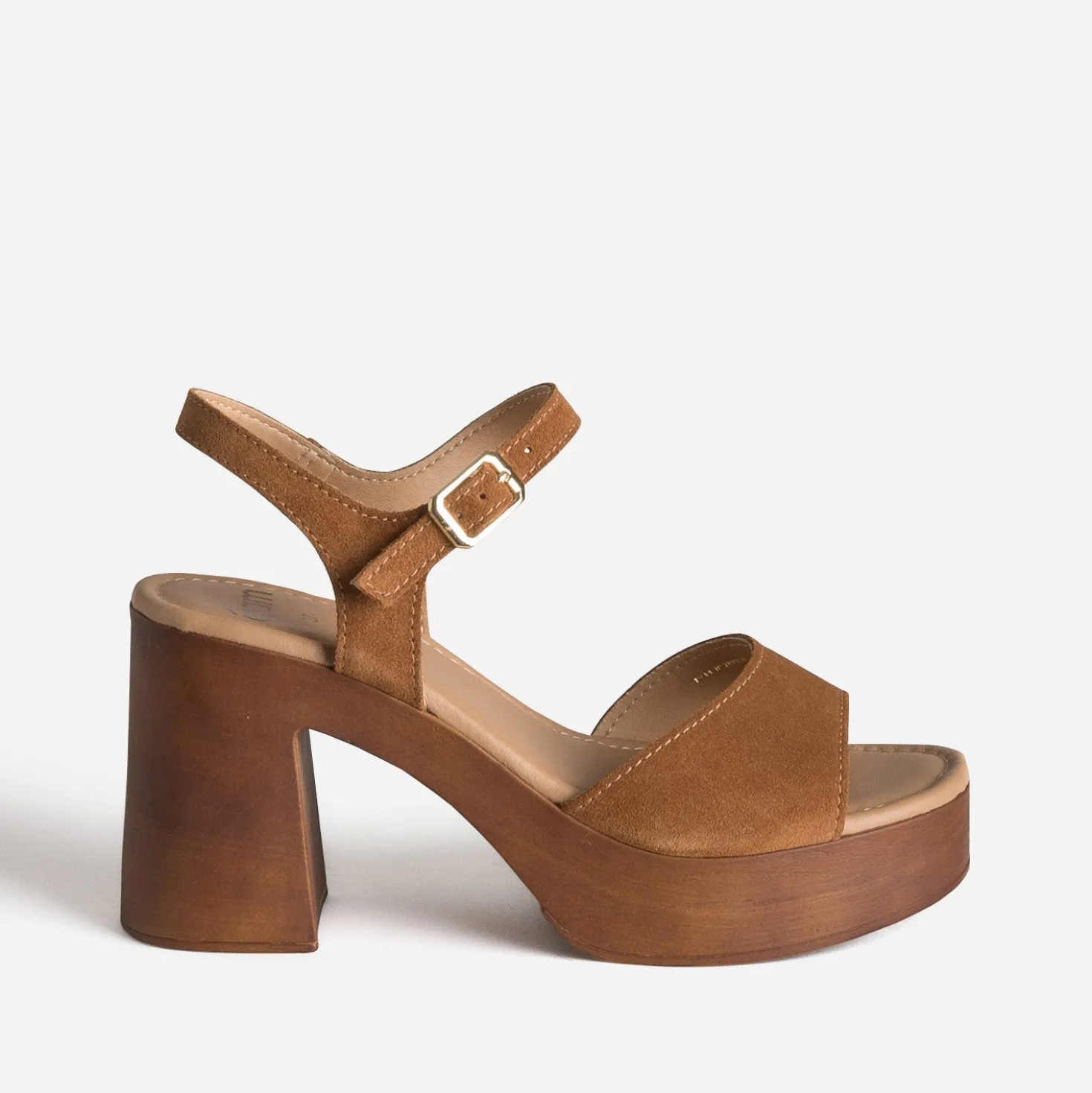 Sandale camel cuir velours à talon