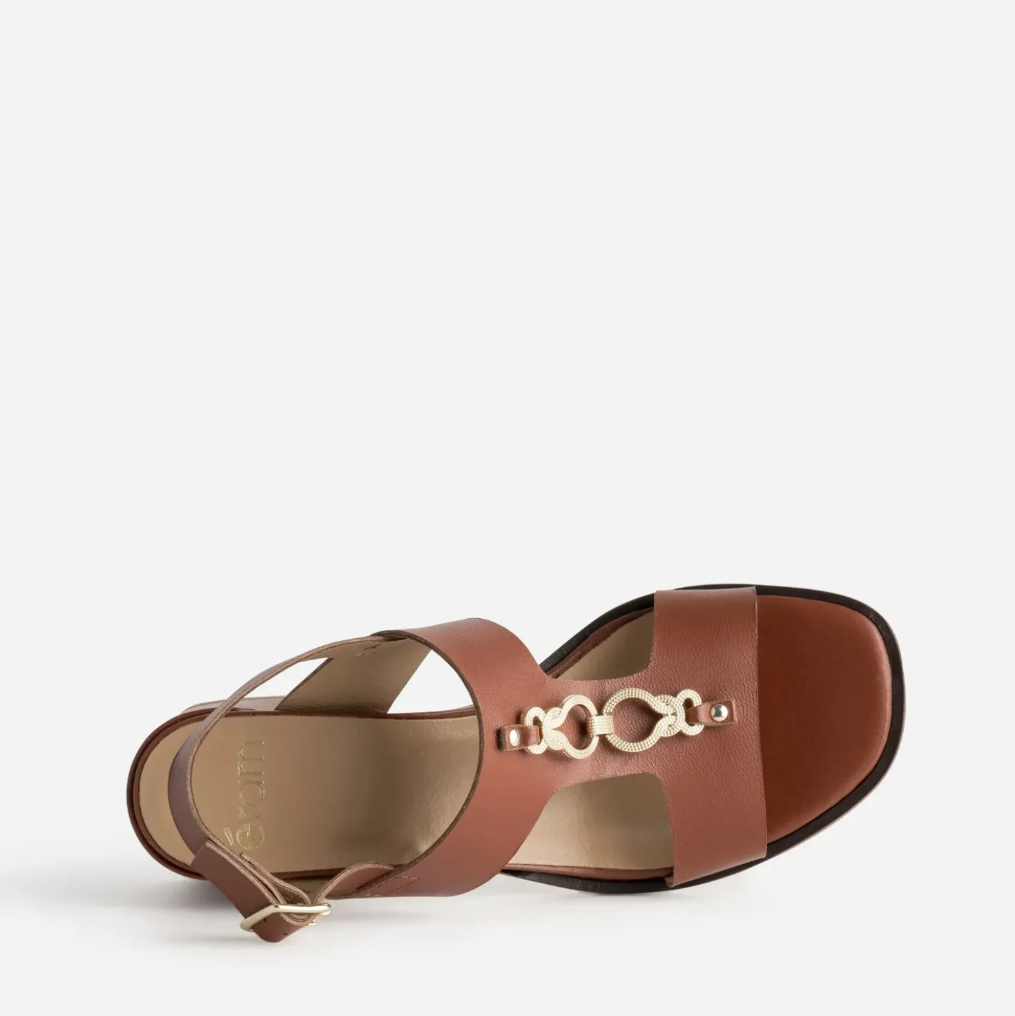 Sandale cognac cuir détail bijou